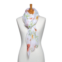Load image into Gallery viewer, THSS2566: White: Watercolour Flowers Scarf