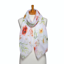 Load image into Gallery viewer, THSS2566: White: Watercolour Flowers Scarf