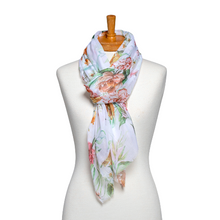 Load image into Gallery viewer, THSS2572: White: Flower Bouquet Scarf
