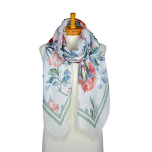 Double Border Floral Scarf | White