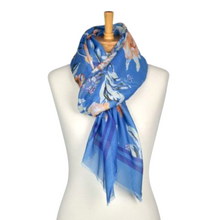 Load image into Gallery viewer, THSS2589: Blue: Double Border Floral Scarf - J'adore Gifts
