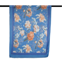 Load image into Gallery viewer, THSS2589: Blue: Double Border Floral Scarf - J'adore Gifts