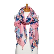 Load image into Gallery viewer, THSS2593: Pink: Flower Tassel Scarf
