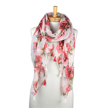 Load image into Gallery viewer, THSS2596: White: Buttercup Flower Tassel Scarf