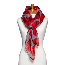 Load image into Gallery viewer, THSS2599: Grey: Large Poppies Scarf