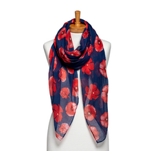 Load image into Gallery viewer, THSS2604: Navy: Medium Poppies Scarf