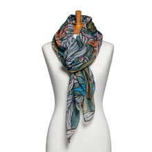 Load image into Gallery viewer, THSS2612: Green Blue: Leaf Pattern Scarf