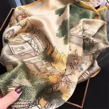 Load image into Gallery viewer, THSS2698: Green: Chinese Village Scarf