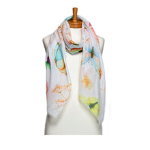 Load image into Gallery viewer, THSS2740: White: Butterfly Floral Scarf