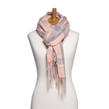 Load image into Gallery viewer, THSS2809: Pink: Checked Fringe Scarf