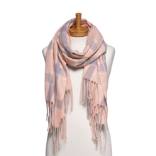 Load image into Gallery viewer, THSS2809: Pink: Checked Fringe Scarf