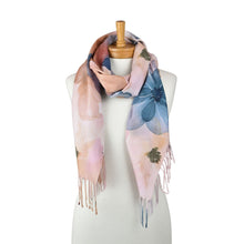 Load image into Gallery viewer, THSS2823: Brown Teal: Watercolour Floral Fringed Scarf