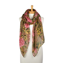 Load image into Gallery viewer, THSS2882: Brown: Peony Rose Garden Scarf