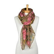 Load image into Gallery viewer, THSS2882: Brown: Peony Rose Garden Scarf