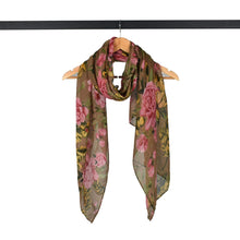 Load image into Gallery viewer, THSS2882: Brown: Peony Rose Garden Scarf