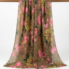 Load image into Gallery viewer, THSS2882: Brown: Peony Rose Garden Scarf