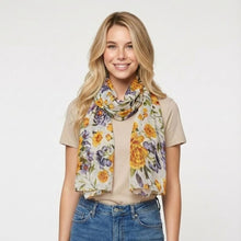 Load image into Gallery viewer, THSS2883: Milk White: Peony Rose Garden Scarf