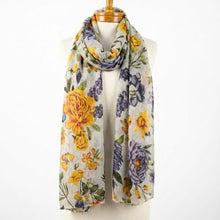 Load image into Gallery viewer, THSS2883: Milk White: Peony Rose Garden Scarf
