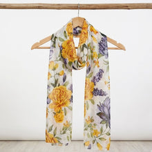 Load image into Gallery viewer, THSS2883: Milk White: Peony Rose Garden Scarf