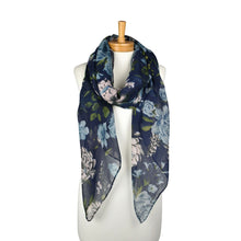 Load image into Gallery viewer, THSS2884: Navy Blue: Peony Rose Garden Scarf