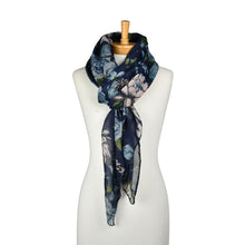 Load image into Gallery viewer, THSS2884: Navy Blue: Peony Rose Garden Scarf