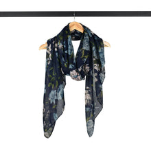 Load image into Gallery viewer, THSS2884: Navy Blue: Peony Rose Garden Scarf