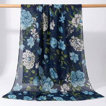 Load image into Gallery viewer, THSS2884: Navy Blue: Peony Rose Garden Scarf