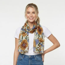 Load image into Gallery viewer, THSS2886: Brown: Botanical Garden Floral Scarf