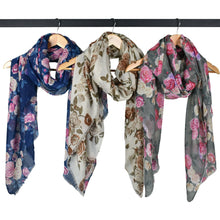 Load image into Gallery viewer, THSS2889: White Brown: Vintage Rose Garden Scarf