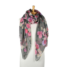 Load image into Gallery viewer, THSS2890: Grey Pink: Vintage Rose Garden Scarf