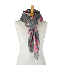 Load image into Gallery viewer, THSS2890: Grey Pink: Vintage Rose Garden Scarf