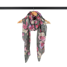 Load image into Gallery viewer, THSS2890: Grey Pink: Vintage Rose Garden Scarf