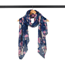 Load image into Gallery viewer, THSS2891: Navy Pink: Vintage Rose Garden Scarf