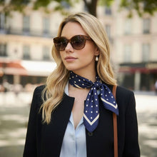 Load image into Gallery viewer, THSS2927: Navy: Small Polka Dot Square Scarf