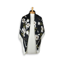 Load image into Gallery viewer, THSS2940: Black: Magnolia Floral Square Scarf