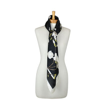 Load image into Gallery viewer, THSS2940: Black: Magnolia Floral Square Scarf