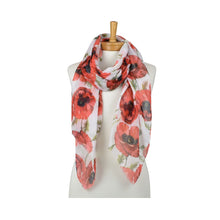 Load image into Gallery viewer, THSS2959: White: Poppies Scarf