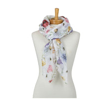 Load image into Gallery viewer, THSS2961: White: Butterflies, Bees, Flowers Scarf