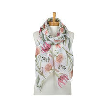 Load image into Gallery viewer, THSS2970: White: Botanical Flowers Scarf