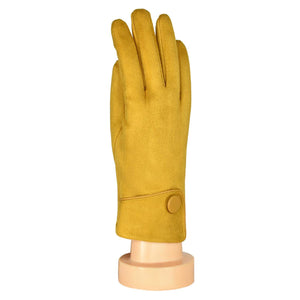 One Button Grey Border Gloves | Mustard