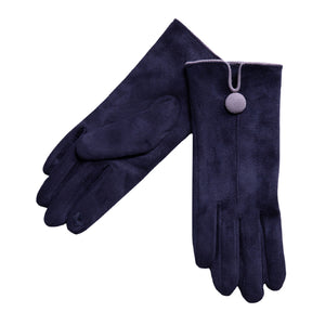 One Button Grey Border Gloves | Navy