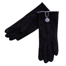 Load image into Gallery viewer, THSG1071: Black: One Button Grey Border Gloves

