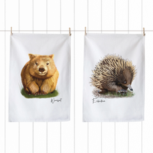 Load image into Gallery viewer, Aussie Icons Tea Towels – Wombat &amp; Echidna
