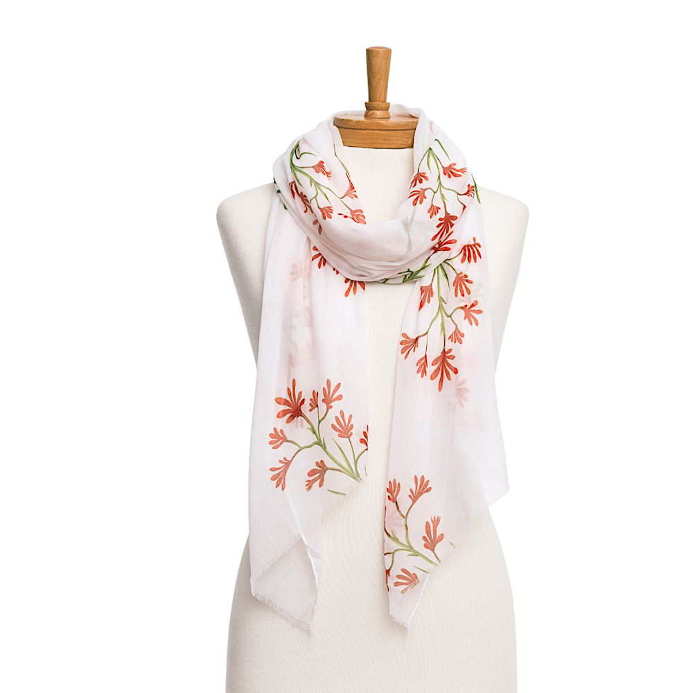 AGCS1017: White: Kangaroo Paws Scarf