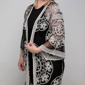 THSK1066: Black: Floral Lace Kimono