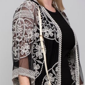 THSK1066: Black: Floral Lace Kimono