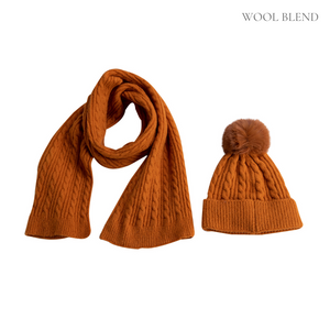 THSAP1244: (2pcs) Orange: Cable Rib Scarf Beanie Set