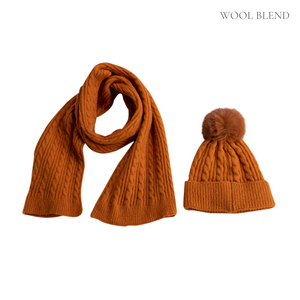 Cable Rib Scarf & Beanie Set | Orange