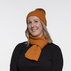 THSAP1244: (2pcs) Orange: Cable Rib Scarf Beanie Set