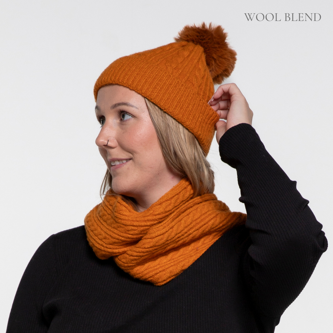 Cable Rib Scarf & Beanie Set | Orange